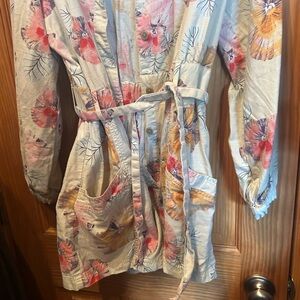 Anthropologie Floral Romper in Cream and Red-Size Large